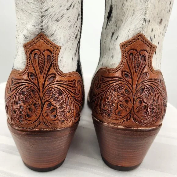 MYRA BAG Silverado Hair On Tooled Leather Shortie Cowboy Boots Size 6-11 NWT - Picture 11 of 13